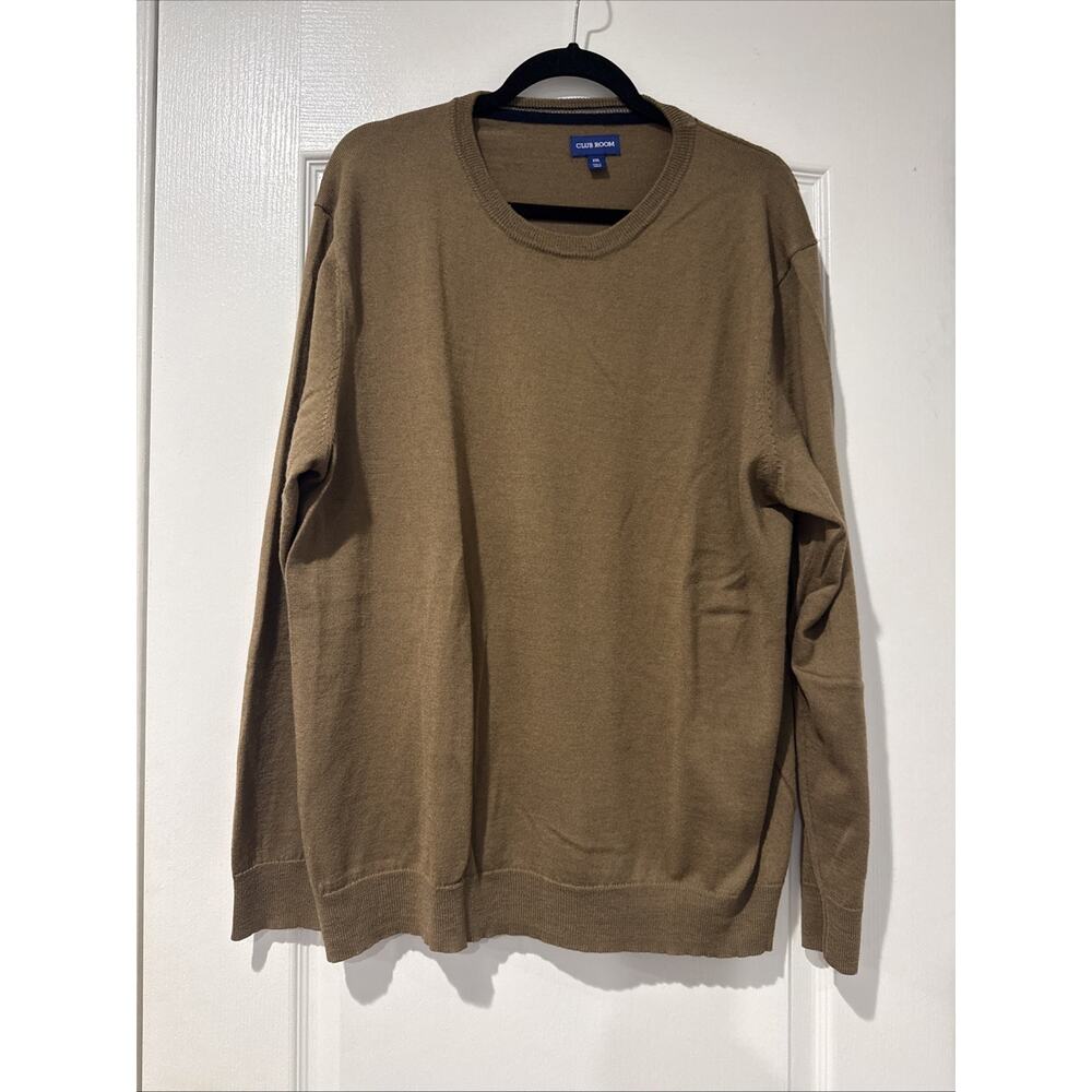 Club Room Men's Crew Neck Merino Wool Blend Minimalist Sweater Brown Size XXL
